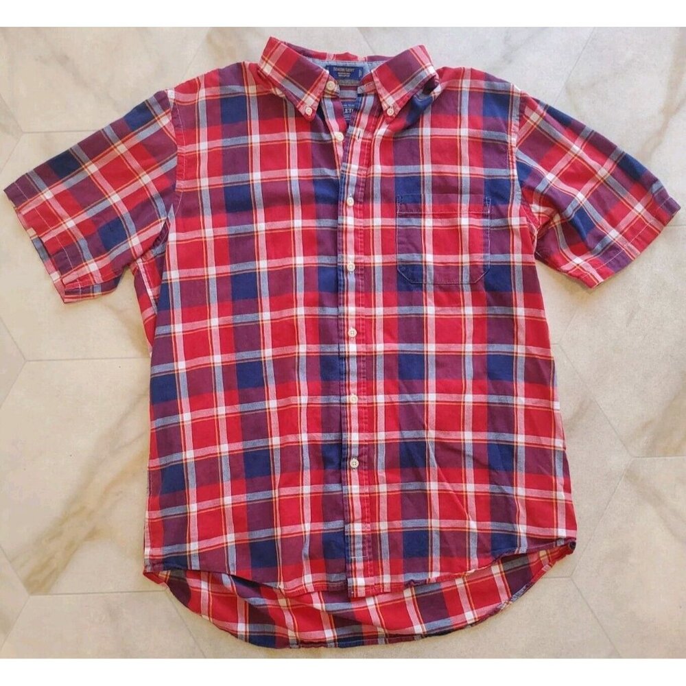 Pendleton Seaside Shirt Men's Large Red & Blue Short Sleeve Madras Style Plaid